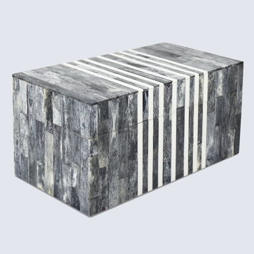 Decorative Storage Box Patisserie Cafe Bone & Resin Inlay, Grey - 7 Sizes