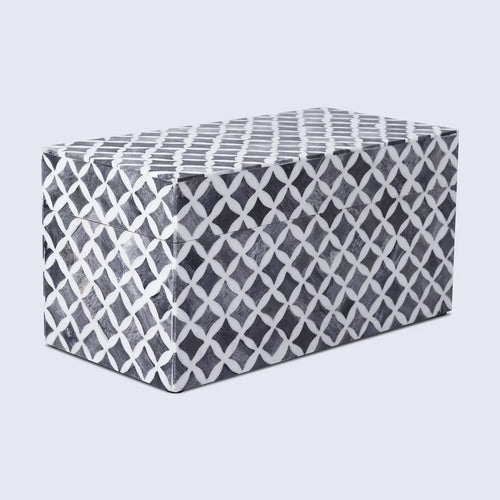 Decorative Storage Box Star Pattern  Bone & Resin Inlay - Grey, 7 Sizes