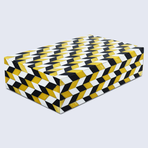 Black White Ochre Resin Inlay Decorative Storage Box Gifts- 8 Sizes