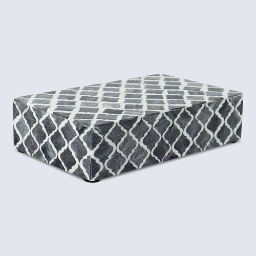 Moroccan Grey & White Resin & Bone Inlay Decorative Storage Box — (7 Sizes)