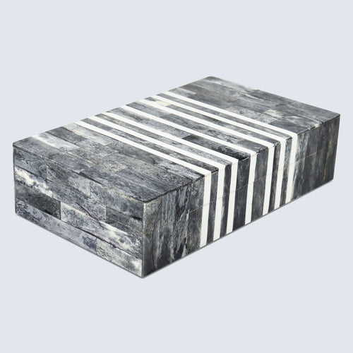 Decorative Storage Box Patisserie Cafe Bone & Resin Inlay, Grey - 7 Sizes