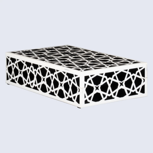 Decorative Storage Box Zellij Collection Resin Inlay, Black-White, 7 Sizes