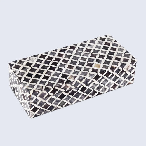 Decorative Storage Box Star Pattern  Bone & Resin Inlay - Grey, 7 Sizes