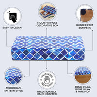 Moroccan Blue & White Resin & Bone Inlay Decorative Storage Box — (7 Sizes)