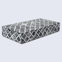 Moroccan Grey & White Resin & Bone Inlay Decorative Storage Box — (7 Sizes)