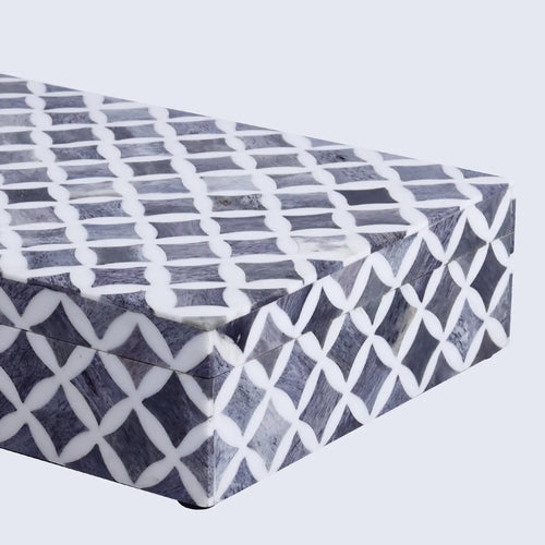 Decorative Storage Box Star Pattern  Bone & Resin Inlay - Grey, 7 Sizes