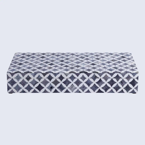 Decorative Storage Box Star Pattern  Bone & Resin Inlay - Grey, 7 Sizes