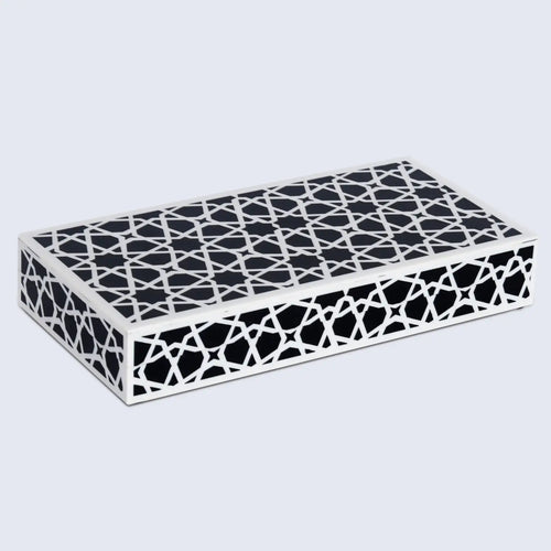 Decorative Storage Box Zellij Collection Resin Inlay, Black-White, 7 Sizes