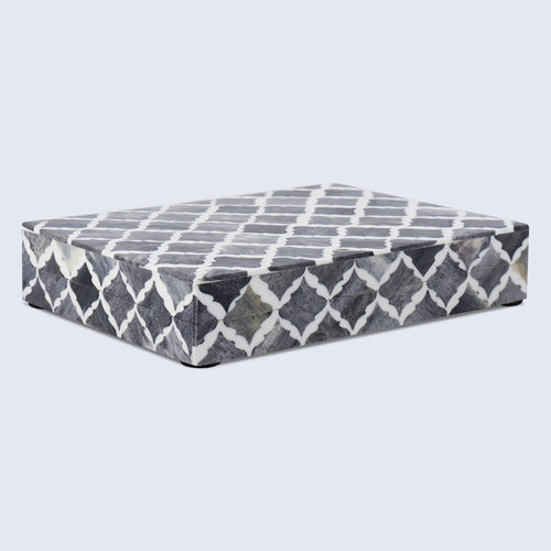 Moroccan Grey & White Resin & Bone Inlay Decorative Storage Box — (7 Sizes)