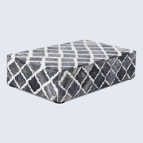 Moroccan Grey & White Resin & Bone Inlay Decorative Storage Box — (7 Sizes)