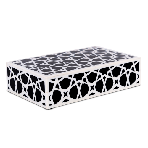 Decorative Storage Box Zellij Collection Resin Inlay, Black-White, 7 Sizes