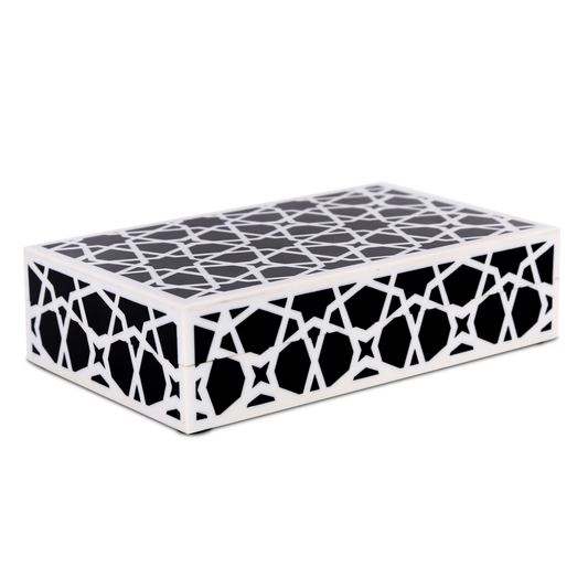 Decorative Storage Box Zellij Collection Resin Inlay, Black-White, 7 Sizes