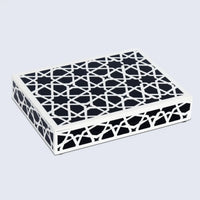 Decorative Storage Box Zellij Collection Resin Inlay, Black-White, 7 Sizes