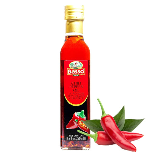 Basso 1904 Spicy Chili Infused Extra Virgin Olive Oil – Finishing Oil – 8.5 fl oz (250 ml)