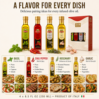 Basso 1904 Infused Extra Virgin Olive Oil Gift Set – Garlic, Chili, Rosemary & Basil – 4 x 8.5 fl oz (250 ml)