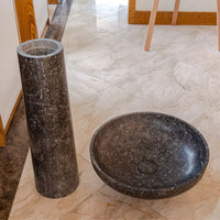 Natural Stone Black Marble Stand-alone Pedestal Sink Polished (D)20" (H)33.5"
