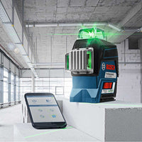 BOSCH GLL3-330CG-B 360-Degree Green Beam Three-Plane Line Laser Level with 2 Batteries