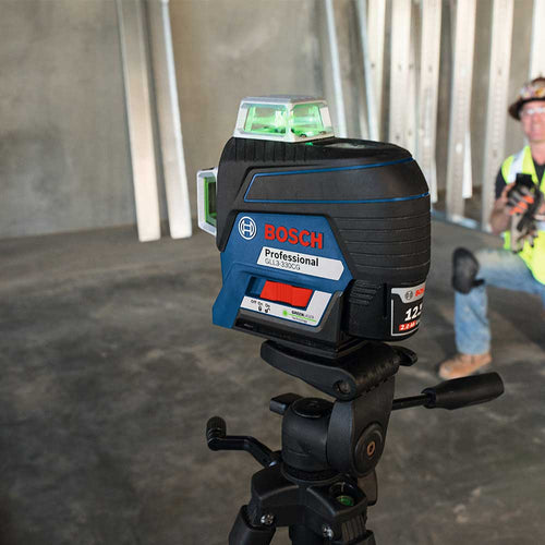 BOSCH GLL3-330CG-B 360-Degree Green Beam Three-Plane Line Laser Level with 2 Batteries