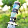 Damascus Steel Antique Bowie Knife for Sale – 13" with Brass Guard, Color Bone & Pakkawood Handle, Includes Leather Sheath
