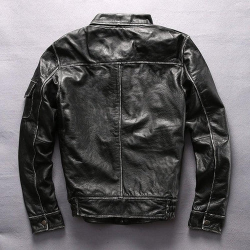 Bron Men’s G1 Cowhide Leather Jacket – Tan & Black Vintage Style