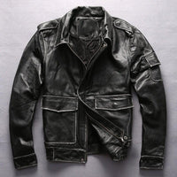 Bron Men’s G1 Cowhide Leather Jacket – Tan & Black Vintage Style