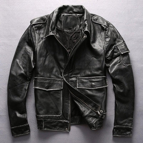 Bron Men’s G1 Cowhide Leather Jacket – Tan & Black Vintage Style