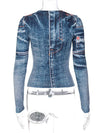 Denim Illusion Long Sleeve Top – Comfortable & Stylish Cowgirl Wear