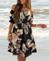 Boho Breeze Off-Shoulder Pleated Dress – Stylish Cowgirl Casual Wear