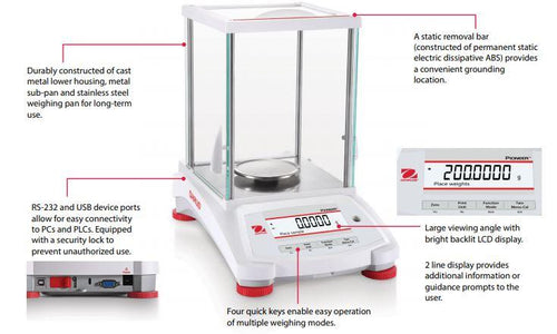 Ohaus PX224/E Pioneer Analytical Balance (replacement for PA224), 220 g x 0.1 mg