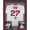 Framed Autographed/Signed Carlton Fisk 35x39 Boston White Baseball Jersey JSA COA