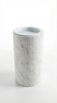 Cararra White Marble Designer Pedestal Stand-Alone Fluted Sink (W)18" (L)18" (H)33"