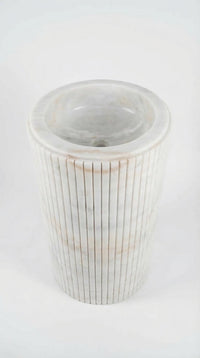 Cararra White Marble Designer Pedestal Stand-Alone Fluted Sink (W)18" (L)18" (H)33"