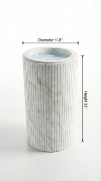 Cararra White Marble Designer Pedestal Stand-Alone Fluted Sink (W)18" (L)18" (H)33"