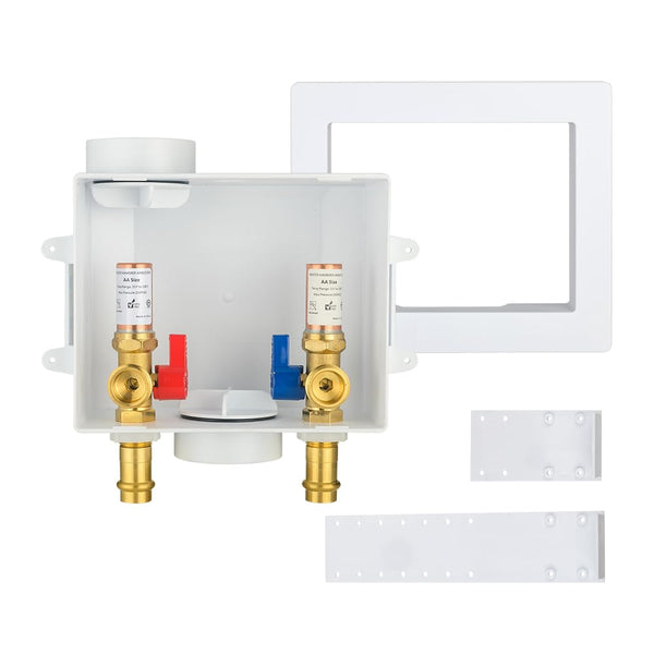 1/2" Copper Press Inlet, Washing Machine Outlet Box, with Copper Water Hammer Arrestor, Center Drain Plumbingsell