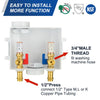 1/2" Copper Press Inlet, Washing Machine Outlet Box, with Copper Water Hammer Arrestor, Center Drain Plumbingsell