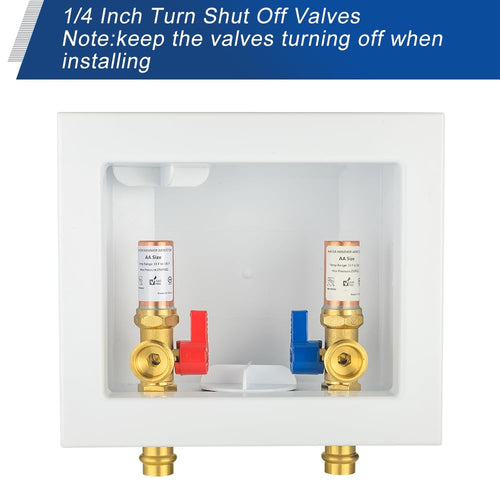 1/2" Copper Press Inlet, Washing Machine Outlet Box, with Copper Water Hammer Arrestor, Center Drain Plumbingsell