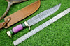 Damascus Steel "The Bowie Knife" - 16" Blade, Brass Guard, Resin Pakkawood Handle, with Leather Sheath