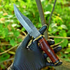 Damascus Steel Hunting Knife – 10" Blade with Brass Guard & Resin Pakkawood Handle, Leather Sheath Included