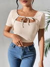Silky Textured Crop Top – Chic Asymmetrical Collar Top for Casual & Formal Wear