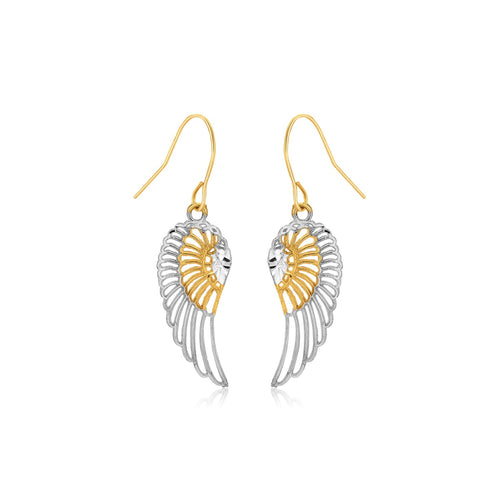 Two-Tone Wing Drop Earrings in 10K Gold