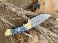 Hunting Knives – 9" Forged Damascus Steel Blade with Pakka Wood Handle, Brass Bolster & Leather Sheath