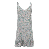 Floral Print Summer Dress Spaghetti Strap Mini Dress Ruffled