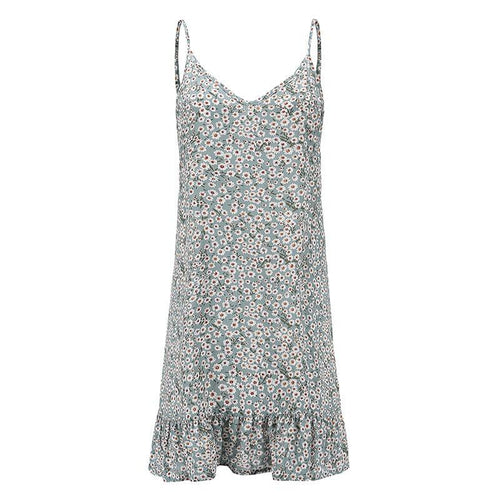Floral Print Summer Dress Spaghetti Strap Mini Dress Ruffled