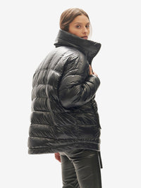 Reversible Wool Half Zip Puffer - Black Plaid