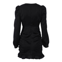 French Pleated Long Sleeved Little Black Dress – Elegant and Trendy Dress for Women