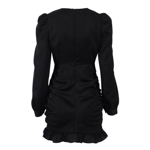 French Pleated Long Sleeved Little Black Dress – Elegant and Trendy Dress for Women