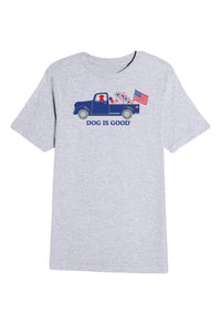 Dog is Good T-shirt: Dog is Good Patriotic Truck (Unisex, Grey)
