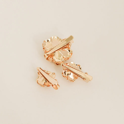 Metal Flower with Plastic Pearl Hair Clips | 3pcs | Gold