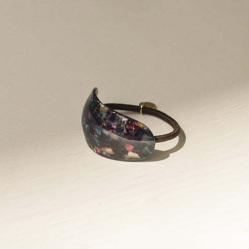 Curved Oval Resin Ponytail Hair Tie | Midnight Blue