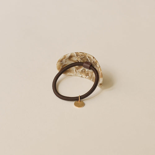 Curved Oval Resin Ponytail Hair Tie | Beige Marble